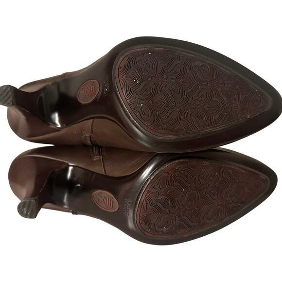 Sofft Bourges Chocolate Brown Heeled Side Zip Bootie Buckle Womens Sz 7 Fall EC - Picture 4 of 13